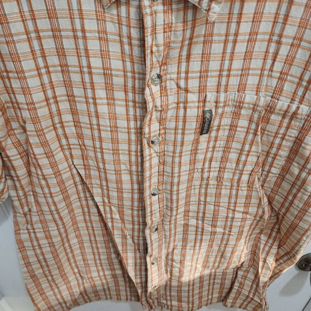 Columbia Orange Plaid Check Short Sleeve Button Up Shirt Size Large Cotton - Picture 5 of 10